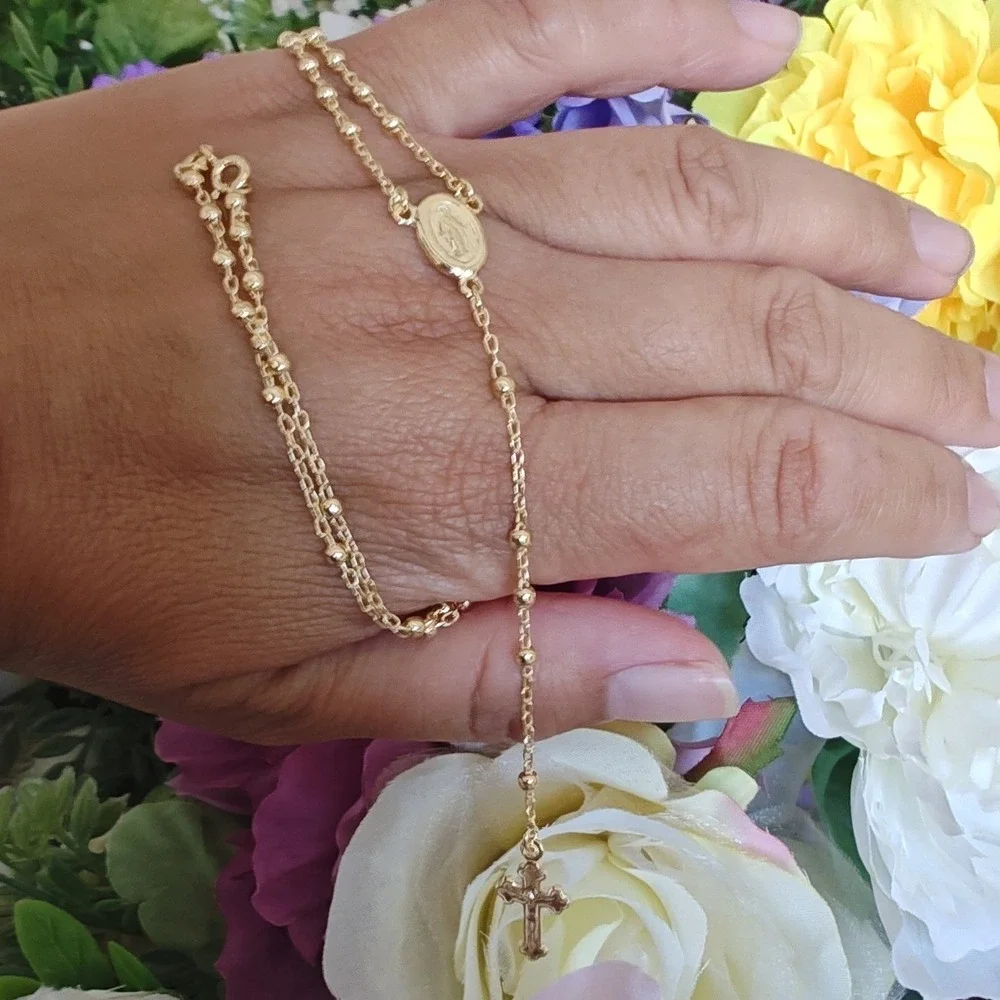 Rosary Necklace Gold Vermeil Miraculous Medal Crucifix